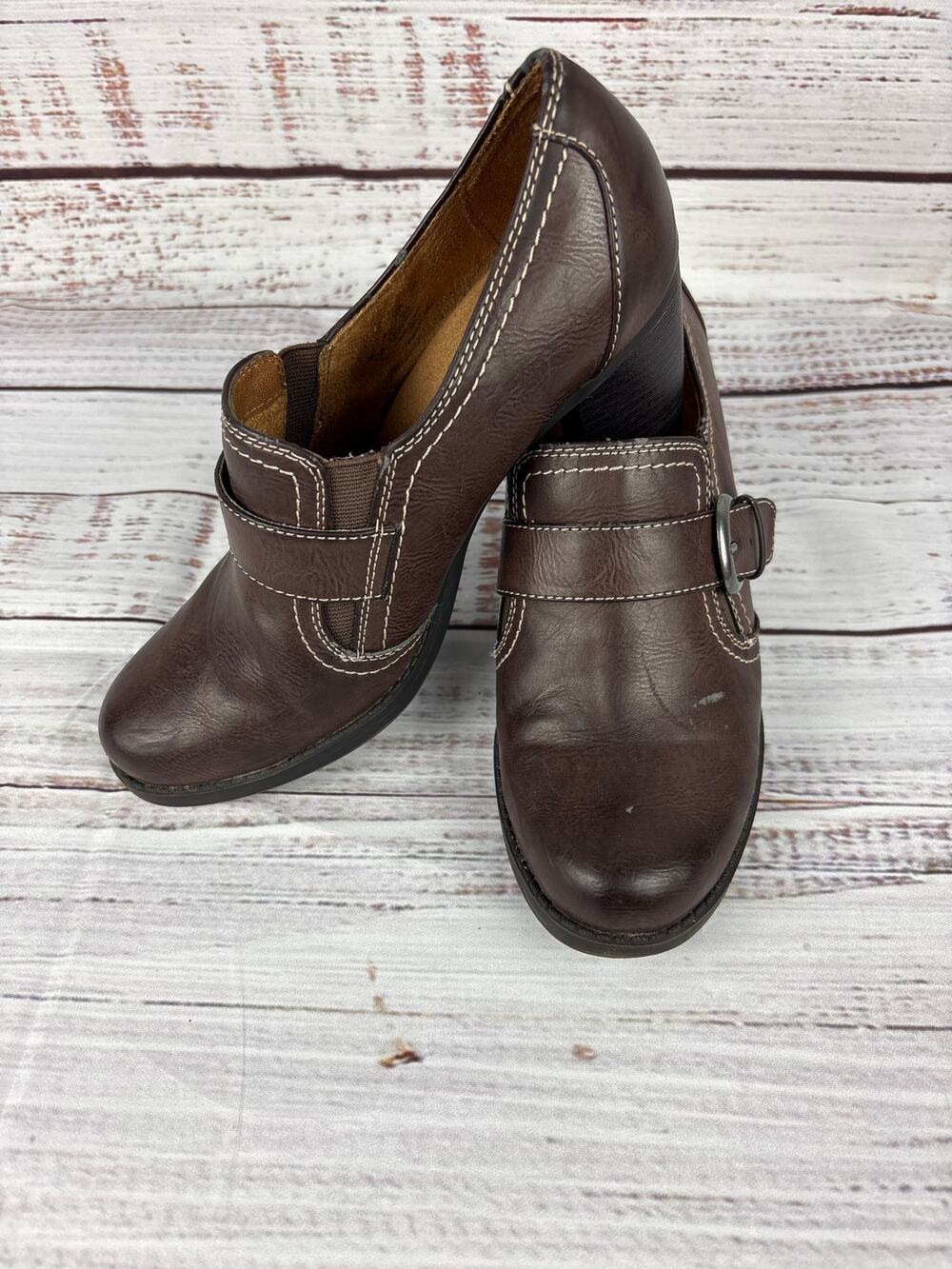 Womens Y2K Naturalizer Natural Soul Brown Leather Heeled Shoes Career Office 7.5